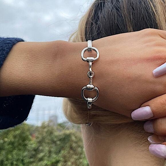 Sterling Silver HorseBit Bracelet Snaffle D Ring Bangle - Picture 4 of 11